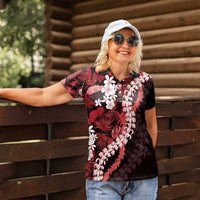 Ulaula Aloha Hawaii Lei Women Polo Shirt Tropical Flowers Elegant Vibe - Polynesian Pride