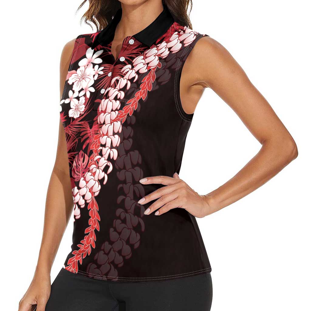Ulaula Aloha Hawaii Lei Women Sleeveless Polo Shirt Tropical Flowers Elegant Vibe - Polynesian Pride