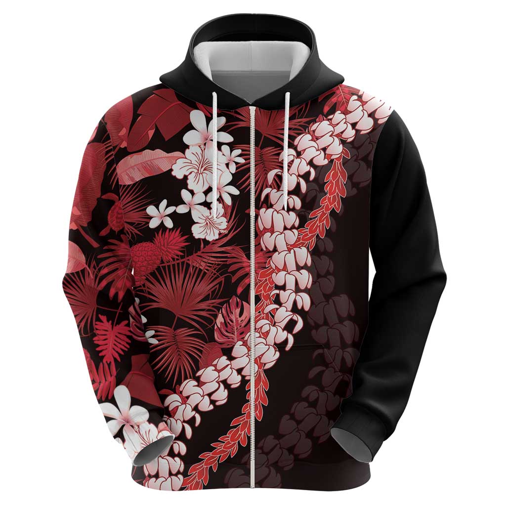 Ulaula Aloha Hawaii Lei Zip Hoodie Tropical Flowers Elegant Vibe - Polynesian Pride