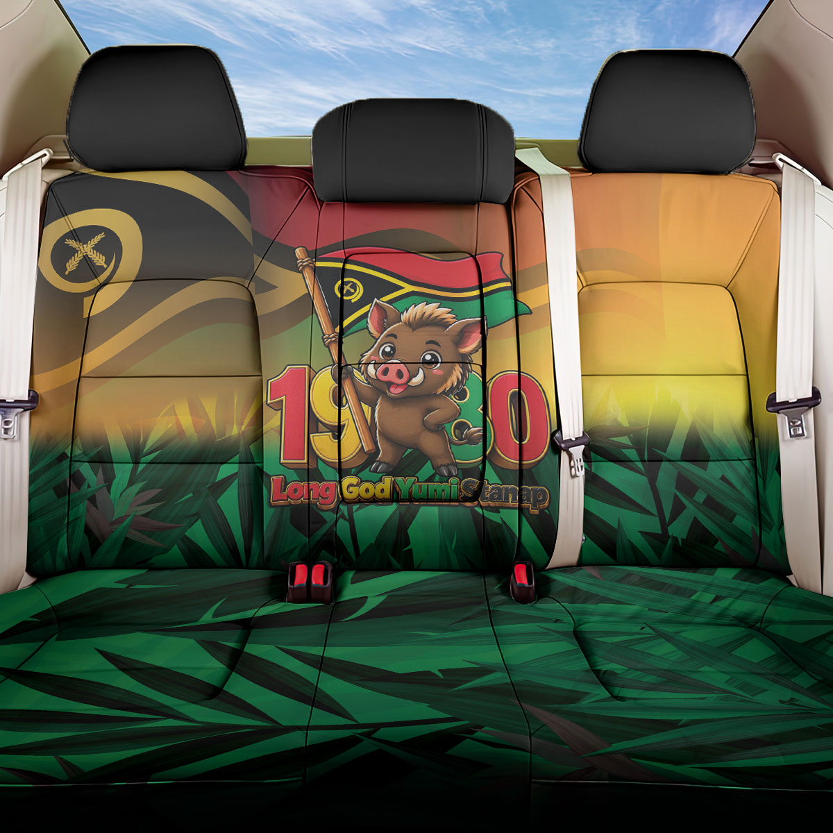 Vanuatu Independence Day Back Car Seat Cover Chibi Boar Proud To Be A Ni-Van
