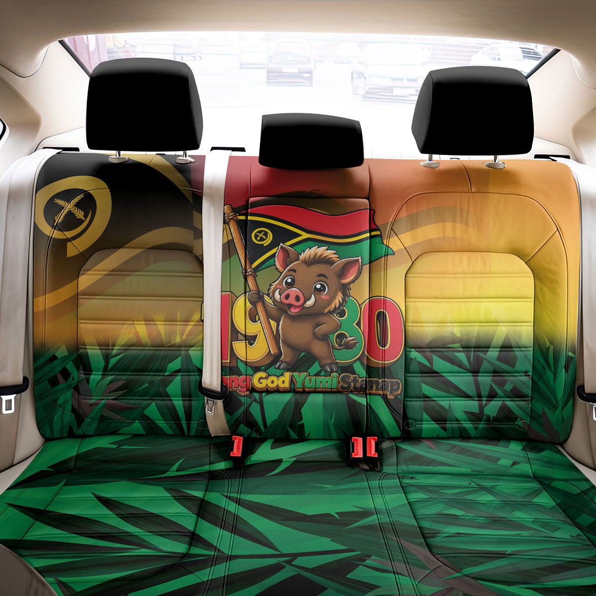 Vanuatu Independence Day Back Car Seat Cover Chibi Boar Proud To Be A Ni-Van