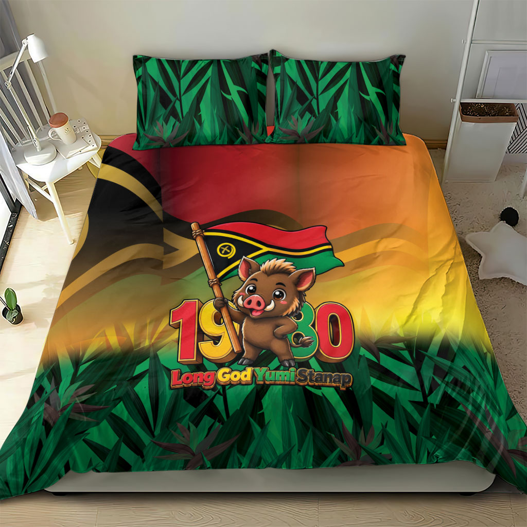 Vanuatu Independence Day Bedding Set Chibi Boar Proud To Be A Ni-Van