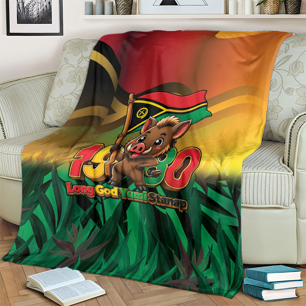 Vanuatu Independence Day Blanket Chibi Boar Proud To Be A Ni-Van