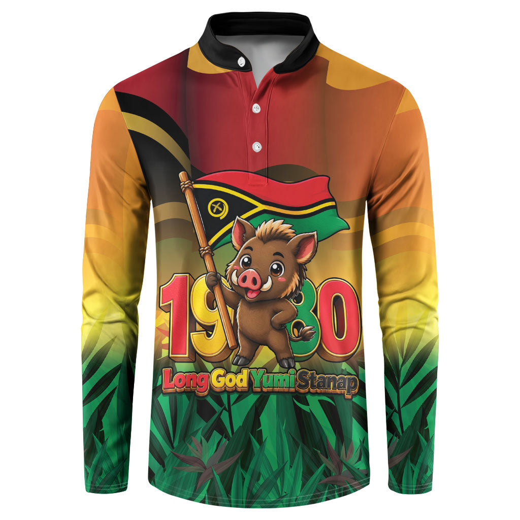 Vanuatu Independence Day Button Sweatshirt Chibi Boar Proud To Be A Ni-Van
