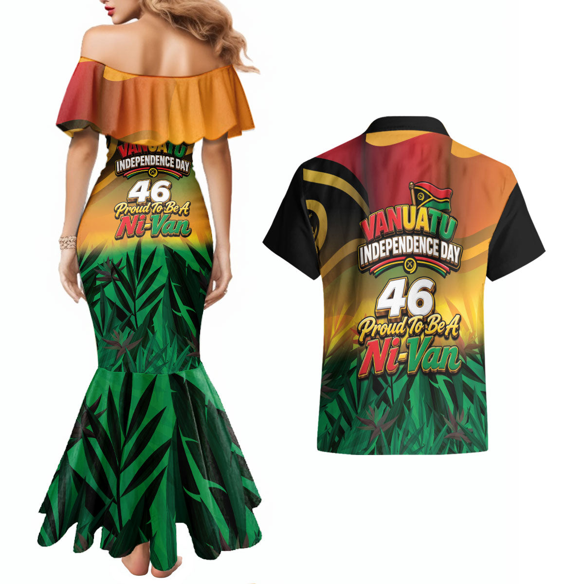 Vanuatu Independence Day Couples Matching Mermaid Dress and Hawaiian Shirt Chibi Boar Proud To Be A Ni-Van