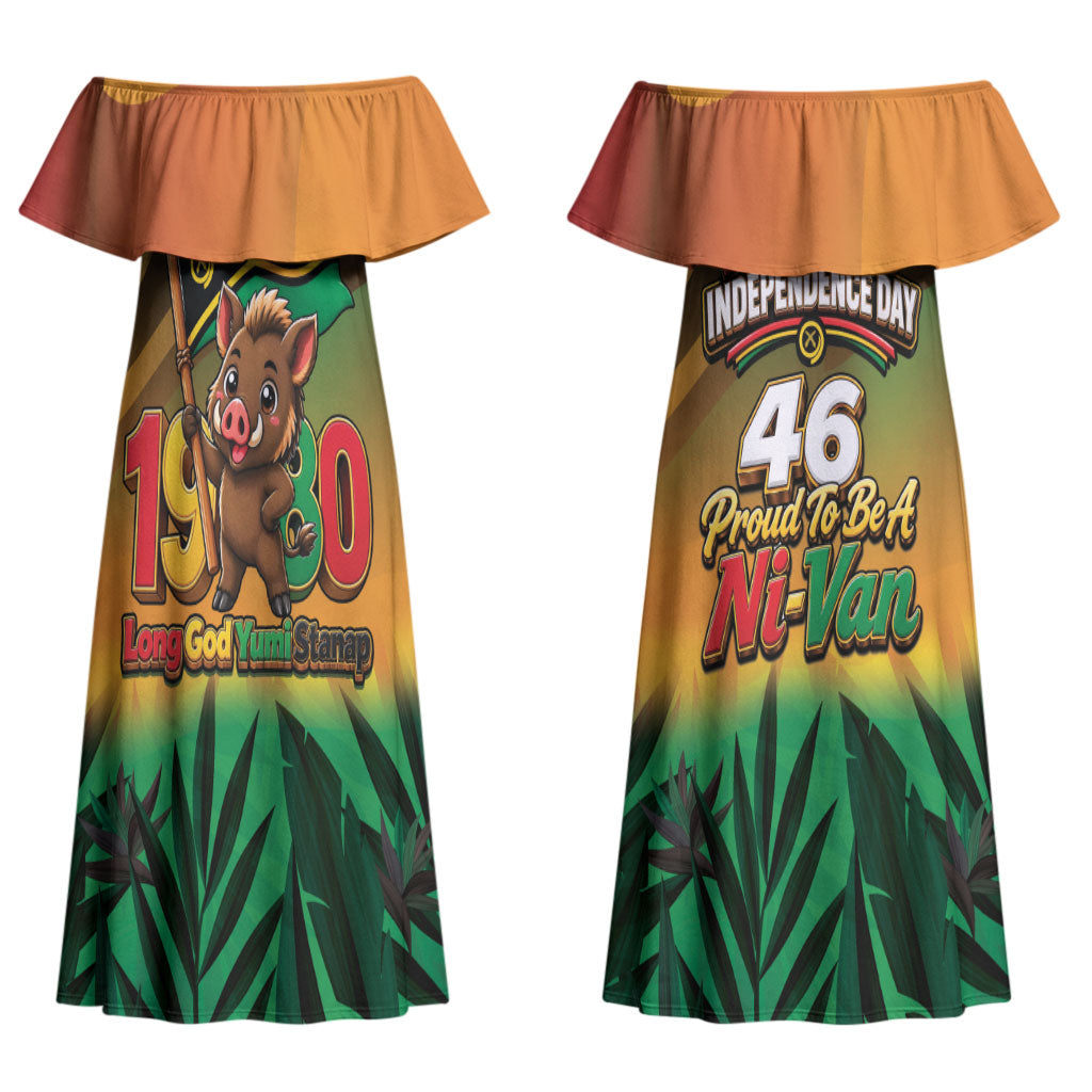 Vanuatu Independence Day Couples Matching Off Shoulder Maxi Dress and Hawaiian Shirt Chibi Boar Proud To Be A Ni-Van LT14 - Polynesian Pride