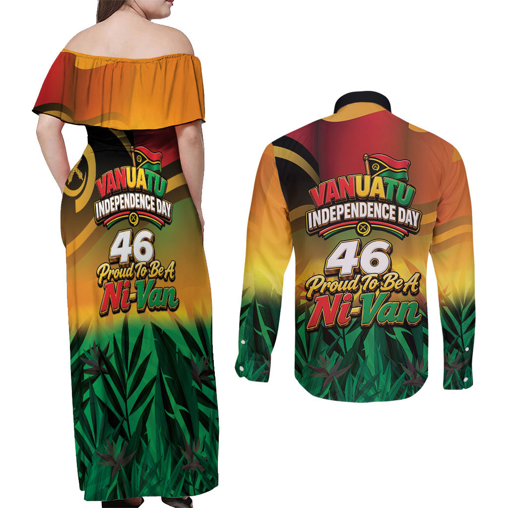 Vanuatu Independence Day Couples Matching Off Shoulder Maxi Dress and Long Sleeve Button Shirt Chibi Boar Proud To Be A Ni-Van