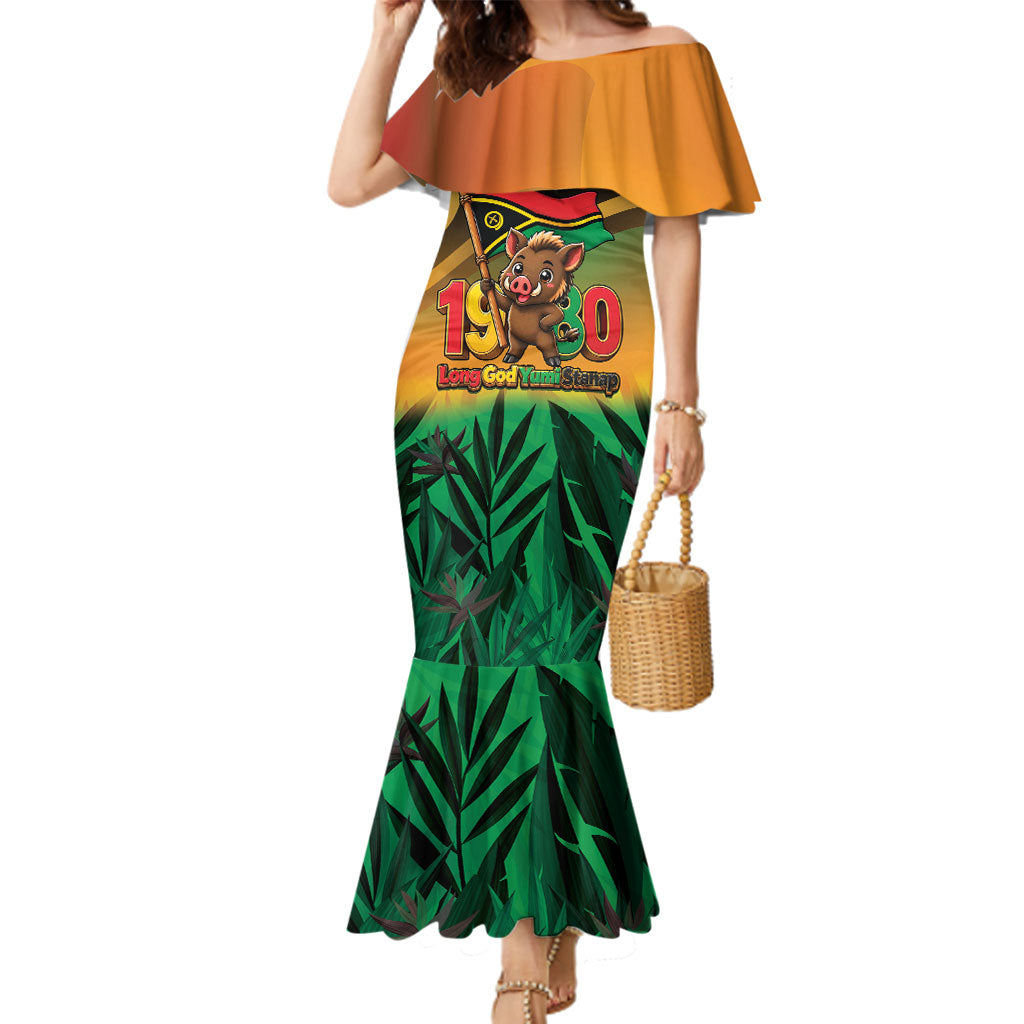 Vanuatu Independence Day Family Matching Mermaid Dress and Hawaiian Shirt Chibi Boar Proud To Be A Ni-Van