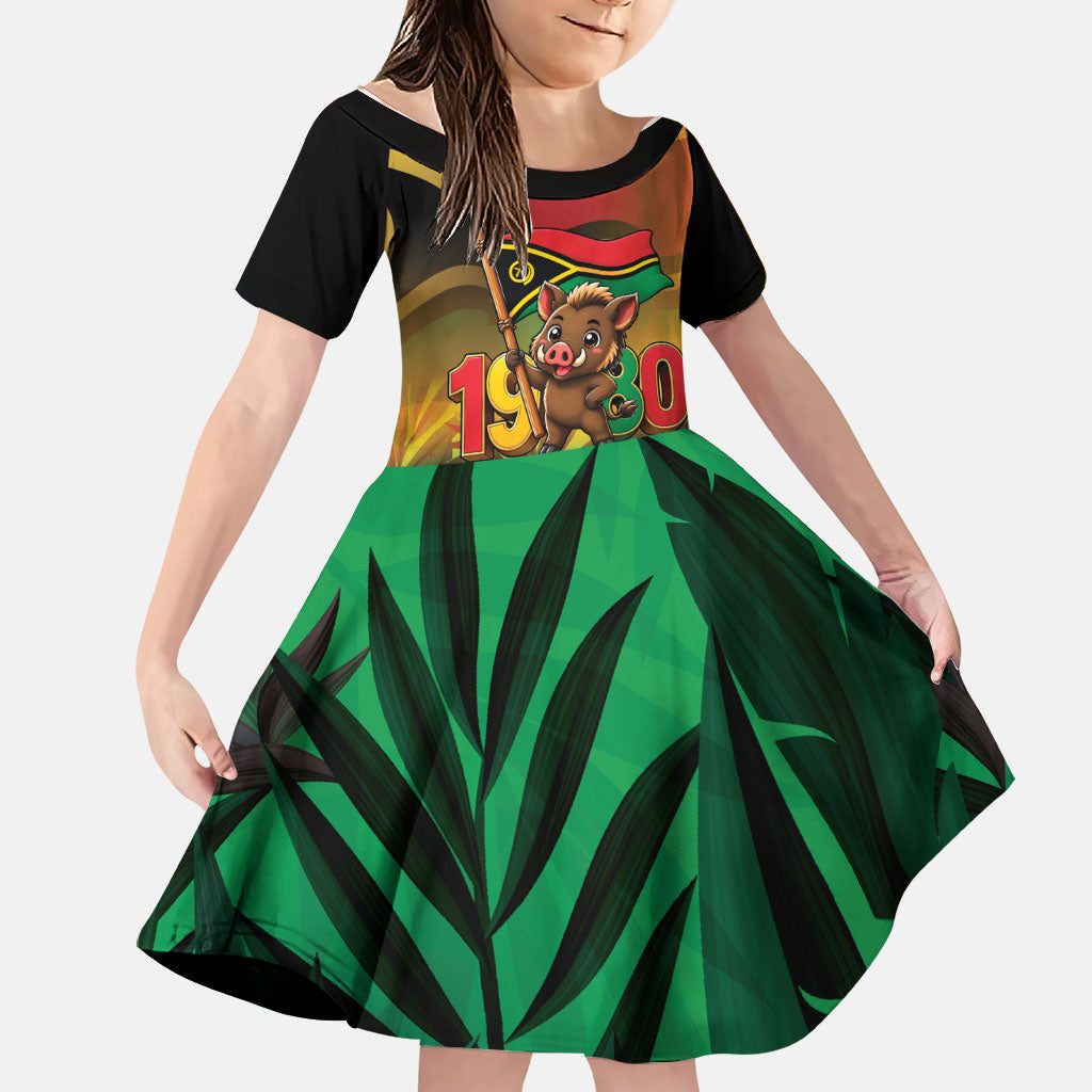 Vanuatu Independence Day Family Matching Off The Shoulder Long Sleeve Dress and Hawaiian Shirt Chibi Boar Proud To Be A Ni-Van