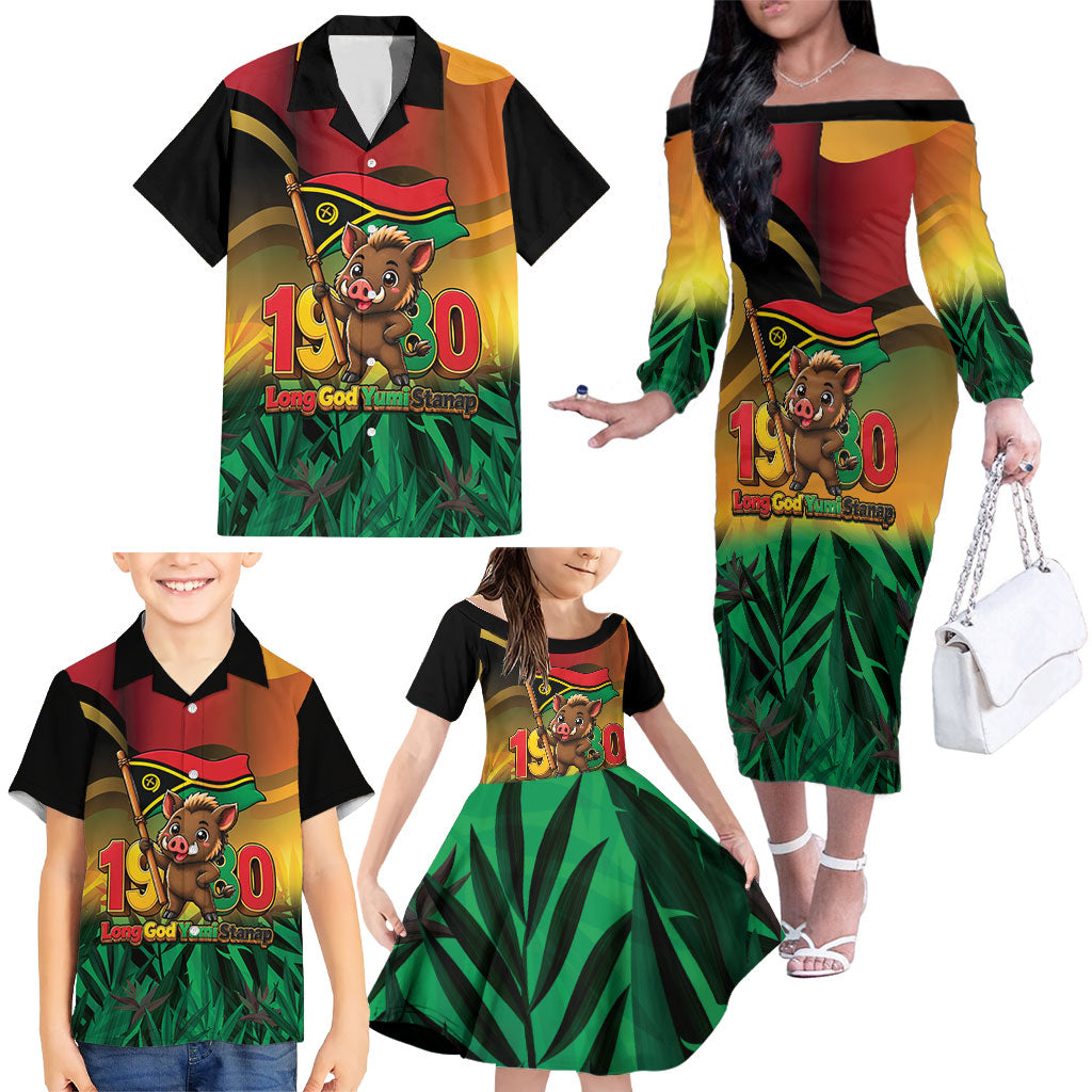 Vanuatu Independence Day Family Matching Off The Shoulder Long Sleeve Dress and Hawaiian Shirt Chibi Boar Proud To Be A Ni-Van LT14 - Polynesian Pride