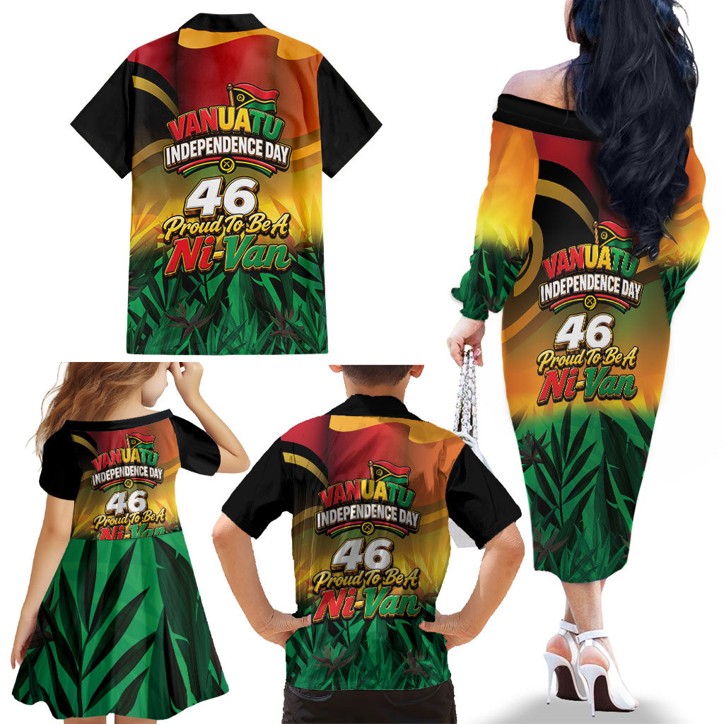 Vanuatu Independence Day Family Matching Off The Shoulder Long Sleeve Dress and Hawaiian Shirt Chibi Boar Proud To Be A Ni-Van