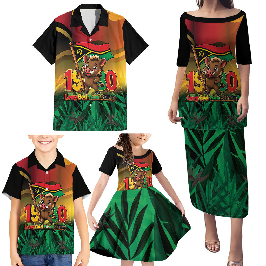 Vanuatu Independence Day Family Matching Puletasi and Hawaiian Shirt Chibi Boar Proud To Be A Ni-Van