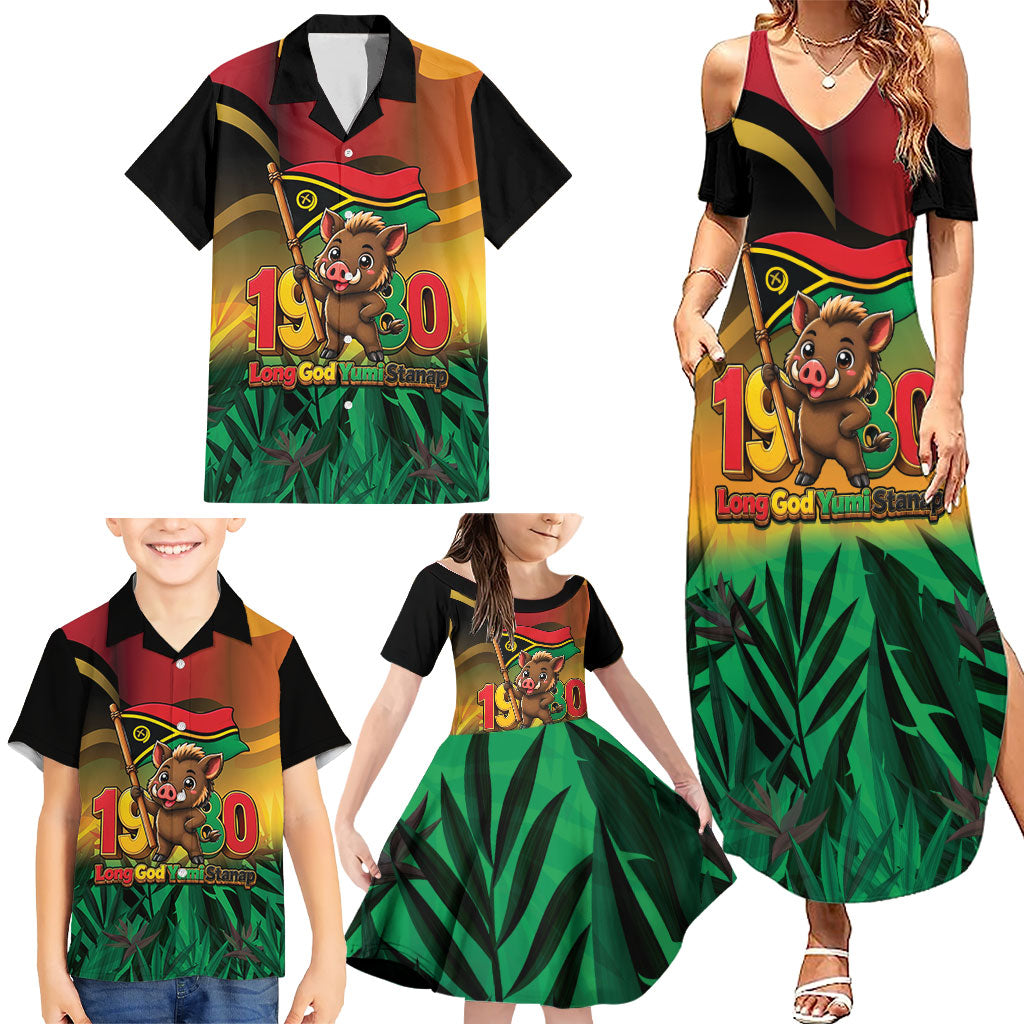 Vanuatu Independence Day Family Matching Summer Maxi Dress and Hawaiian Shirt Chibi Boar Proud To Be A Ni-Van