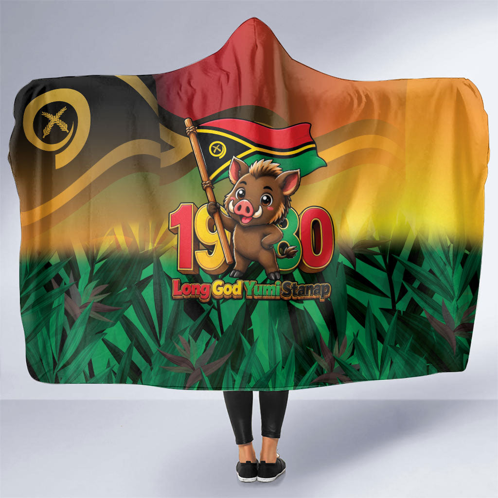 Vanuatu Independence Day Hooded Blanket Chibi Boar Proud To Be A Ni-Van