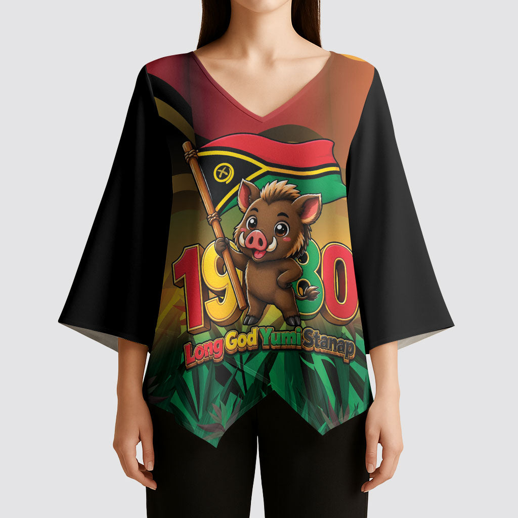Vanuatu Independence Day Kimono Sleeve Blouse Chibi Boar Proud To Be A Ni-Van