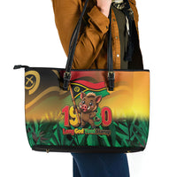 Vanuatu Independence Day Leather Tote Bag Chibi Boar Proud To Be A Ni-Van