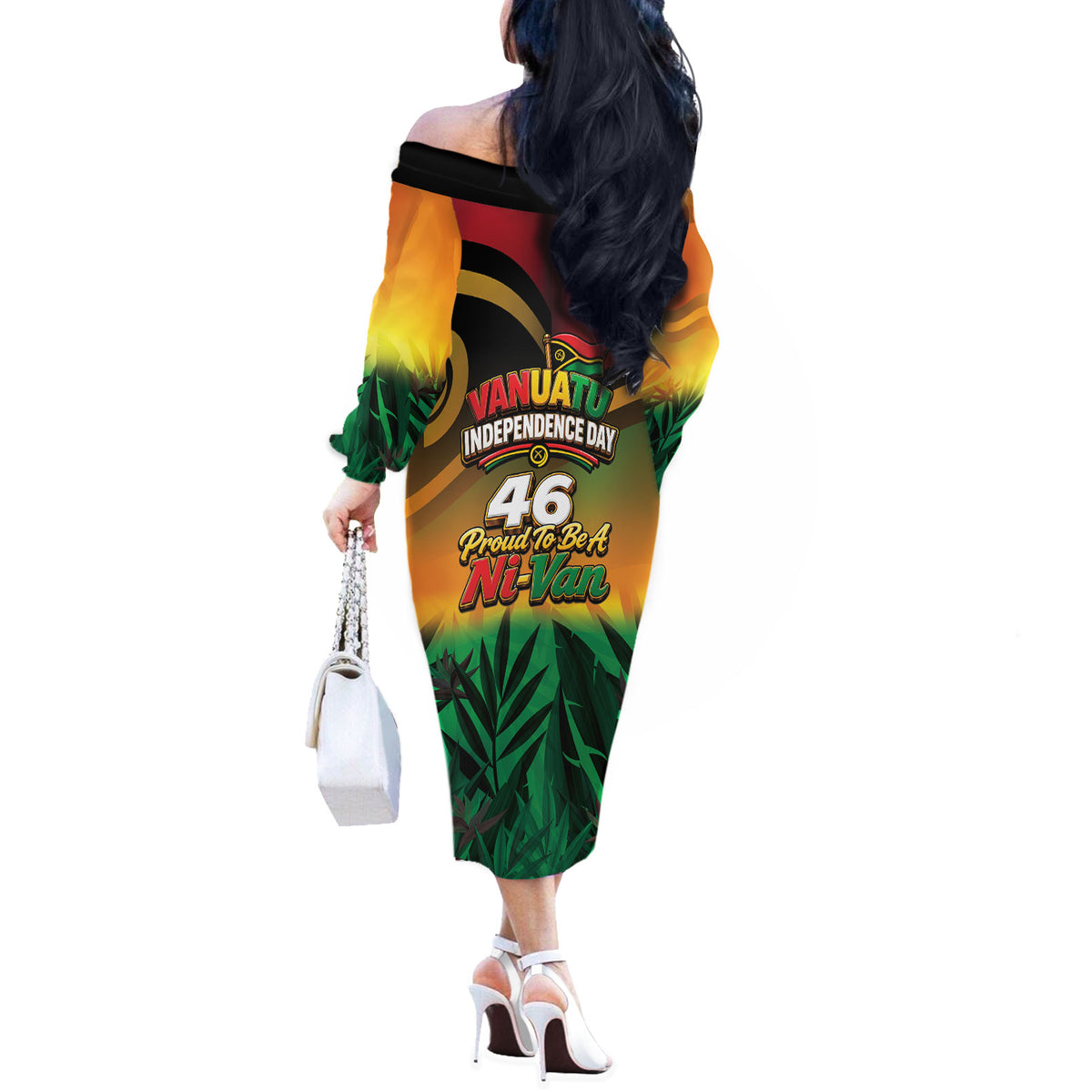 Vanuatu Independence Day Off The Shoulder Long Sleeve Dress Chibi Boar Proud To Be A Ni-Van