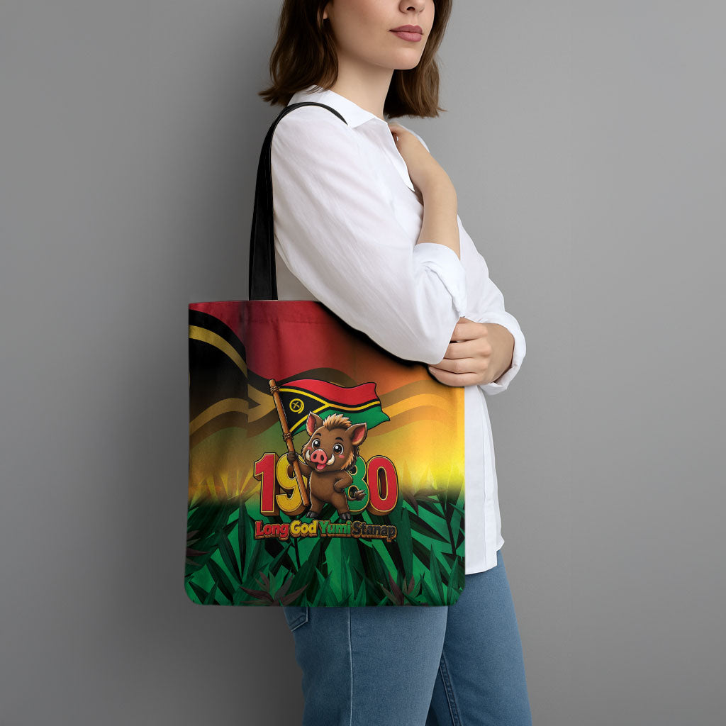 Vanuatu Independence Day Tote Bag Chibi Boar Proud To Be A Ni-Van