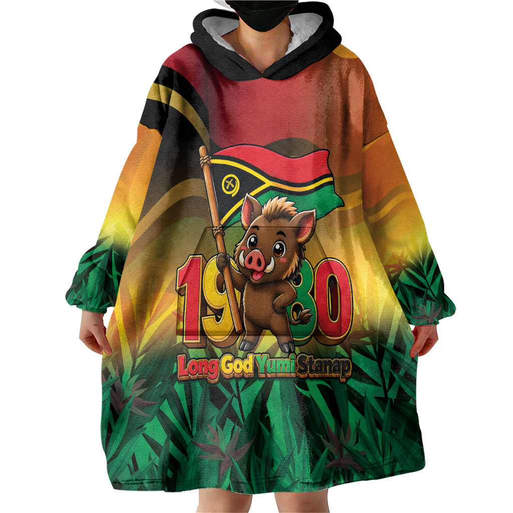 Vanuatu Independence Day Wearable Blanket Hoodie Chibi Boar Proud To Be A Ni-Van
