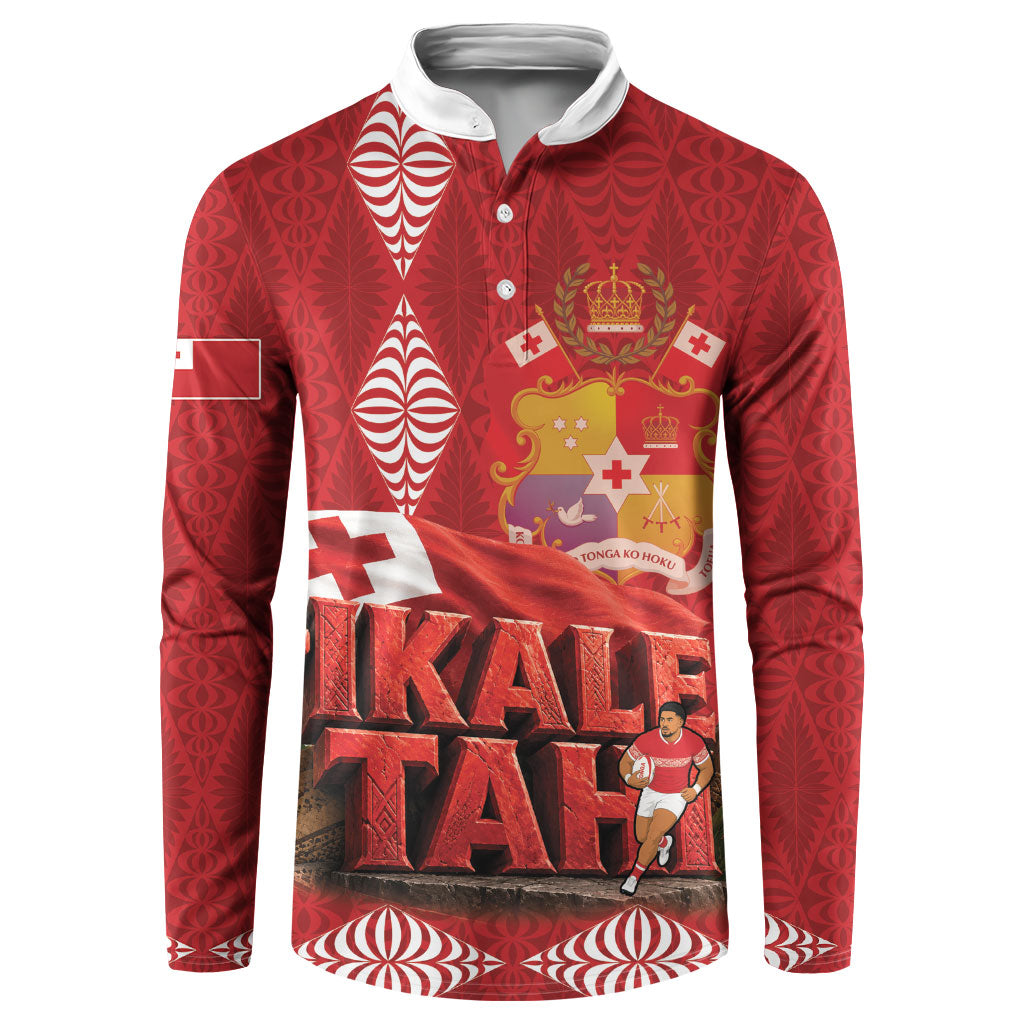 Tonga Rugby Custom Button Sweatshirt 2026 Go Ikale Tahi Ngatu Pattern LT14 Red - Polynesian Pride