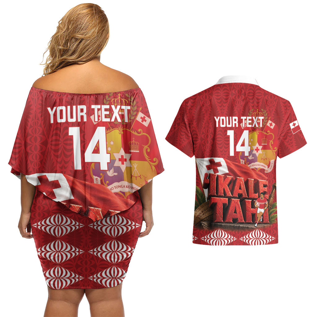 Tonga Rugby Custom Couples Matching Off Shoulder Short Dress and Hawaiian Shirt 2026 Go Ikale Tahi Ngatu Pattern