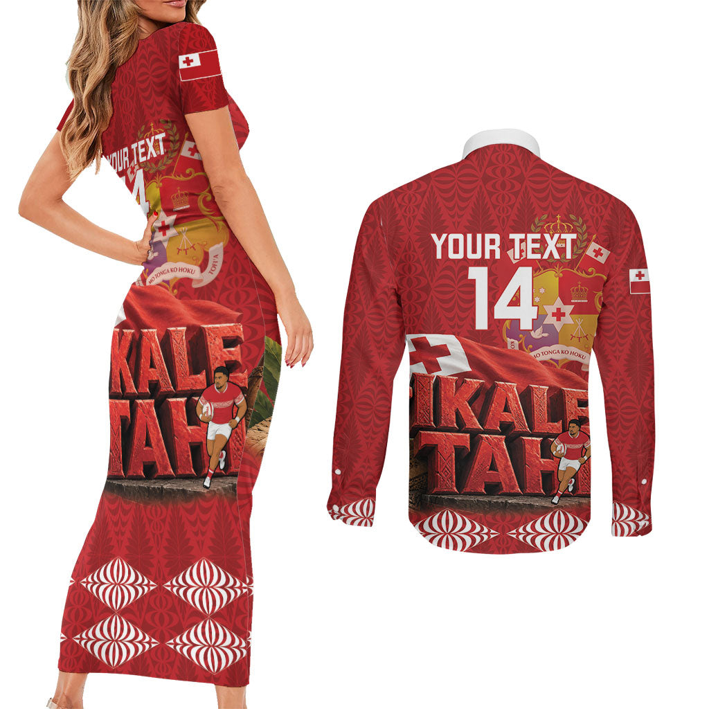 Tonga Rugby Custom Couples Matching Short Sleeve Bodycon Dress and Long Sleeve Button Shirt 2026 Go Ikale Tahi Ngatu Pattern