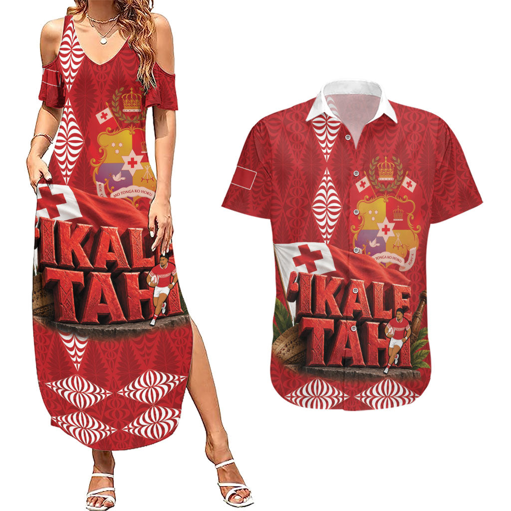 Tonga Rugby Custom Couples Matching Summer Maxi Dress and Hawaiian Shirt 2026 Go Ikale Tahi Ngatu Pattern