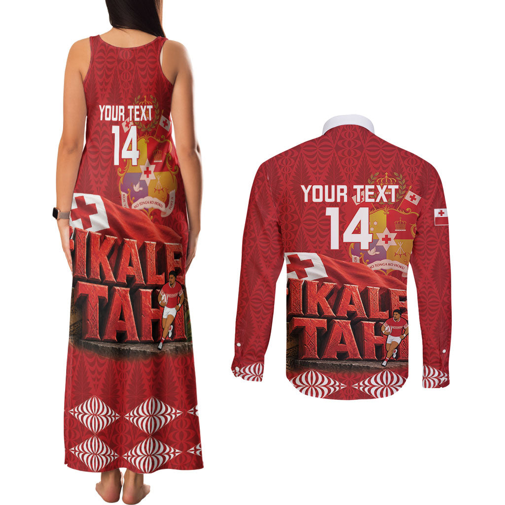 Tonga Rugby Custom Couples Matching Tank Maxi Dress and Long Sleeve Button Shirt 2026 Go Ikale Tahi Ngatu Pattern