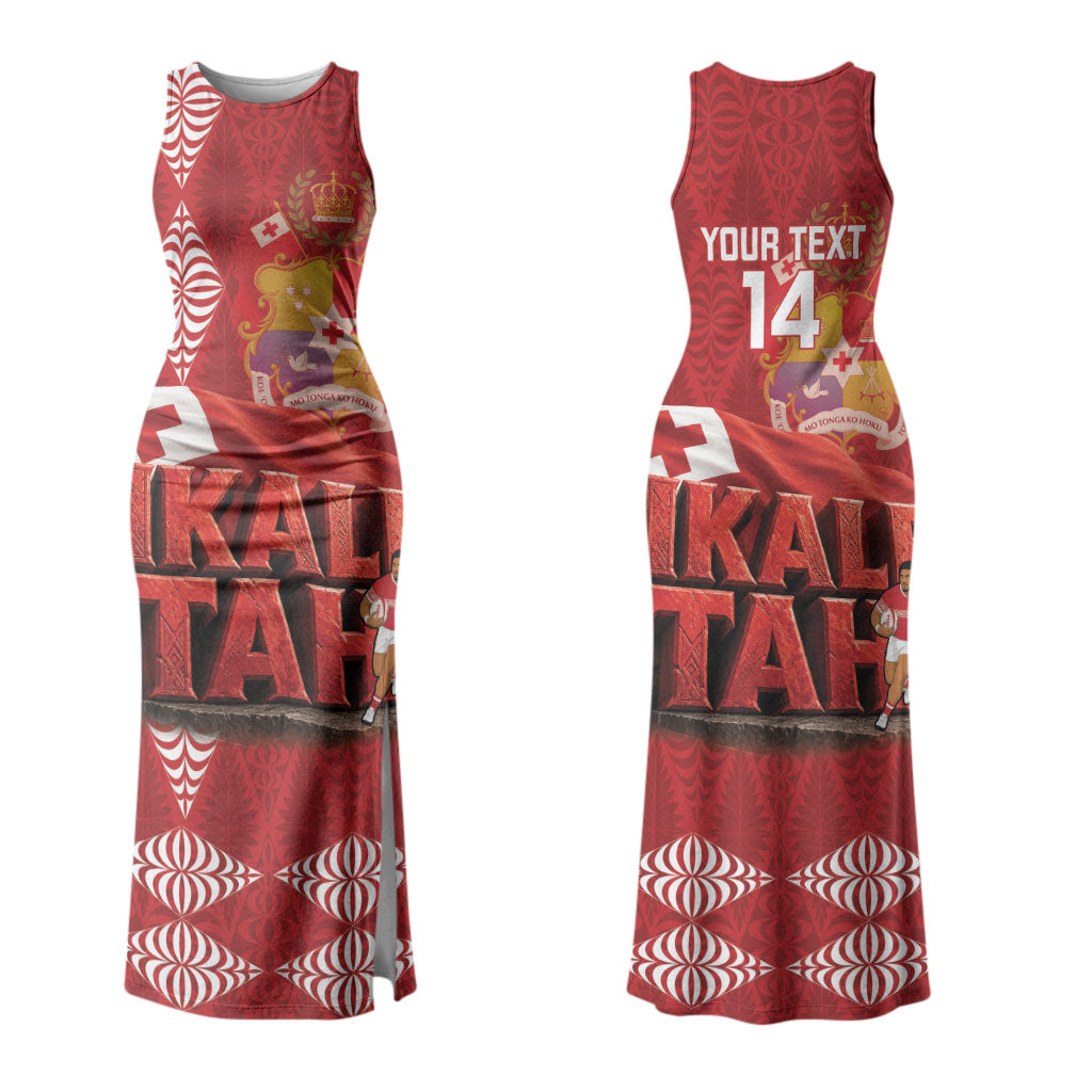 Tonga Rugby Custom Couples Matching Tank Maxi Dress and Long Sleeve Button Shirt 2026 Go Ikale Tahi Ngatu Pattern LT14 - Polynesian Pride