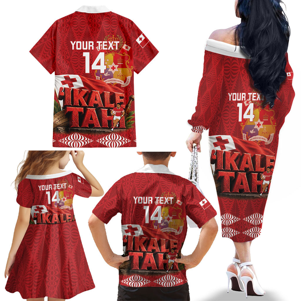Tonga Rugby Custom Family Matching Off The Shoulder Long Sleeve Dress and Hawaiian Shirt 2026 Go Ikale Tahi Ngatu Pattern