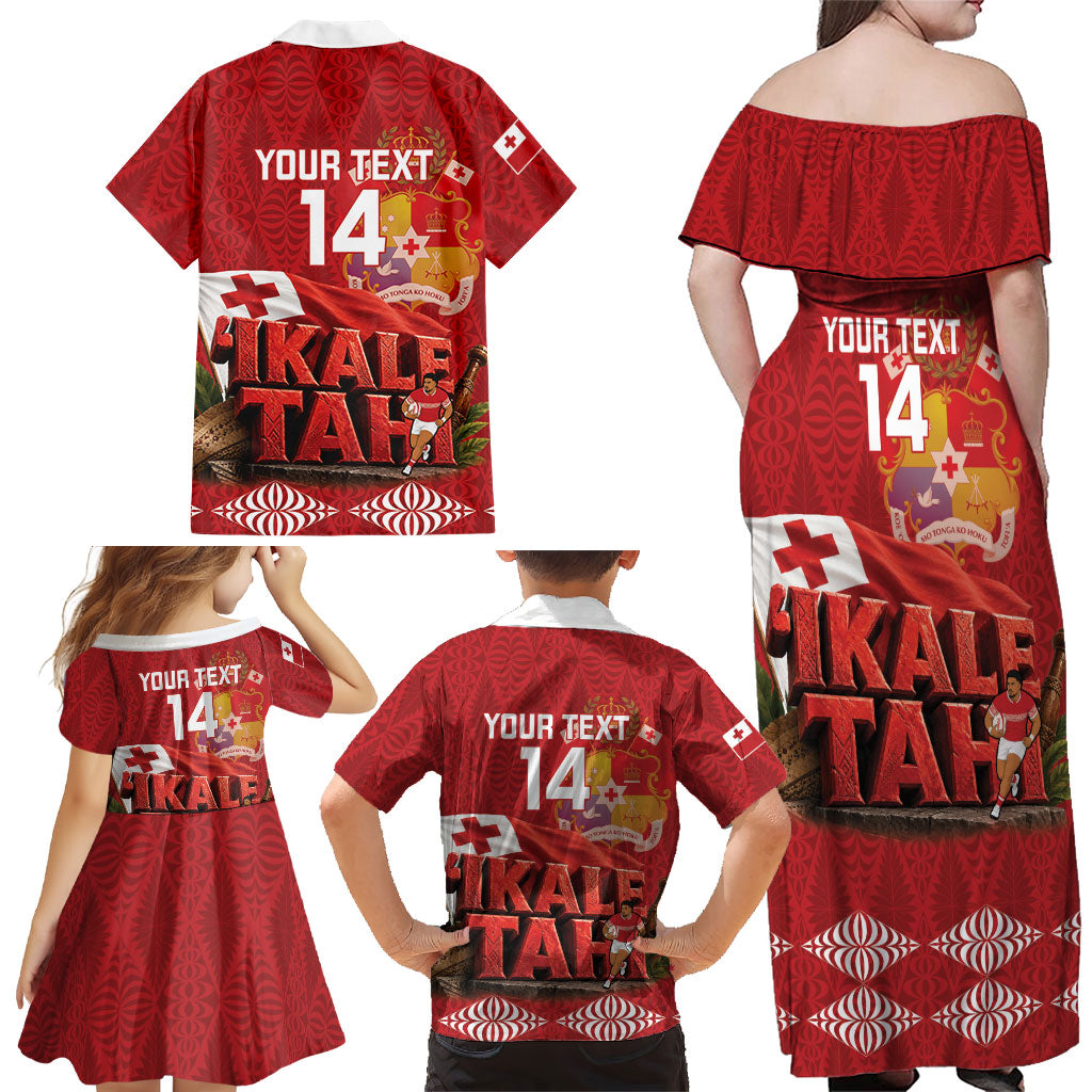 Tonga Rugby Custom Family Matching Off Shoulder Maxi Dress and Hawaiian Shirt 2026 Go Ikale Tahi Ngatu Pattern