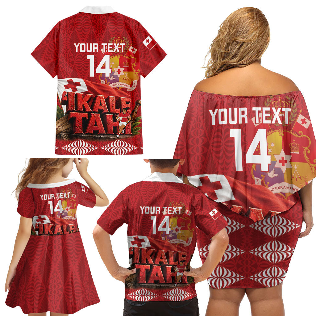 Tonga Rugby Custom Family Matching Off Shoulder Short Dress and Hawaiian Shirt 2026 Go Ikale Tahi Ngatu Pattern