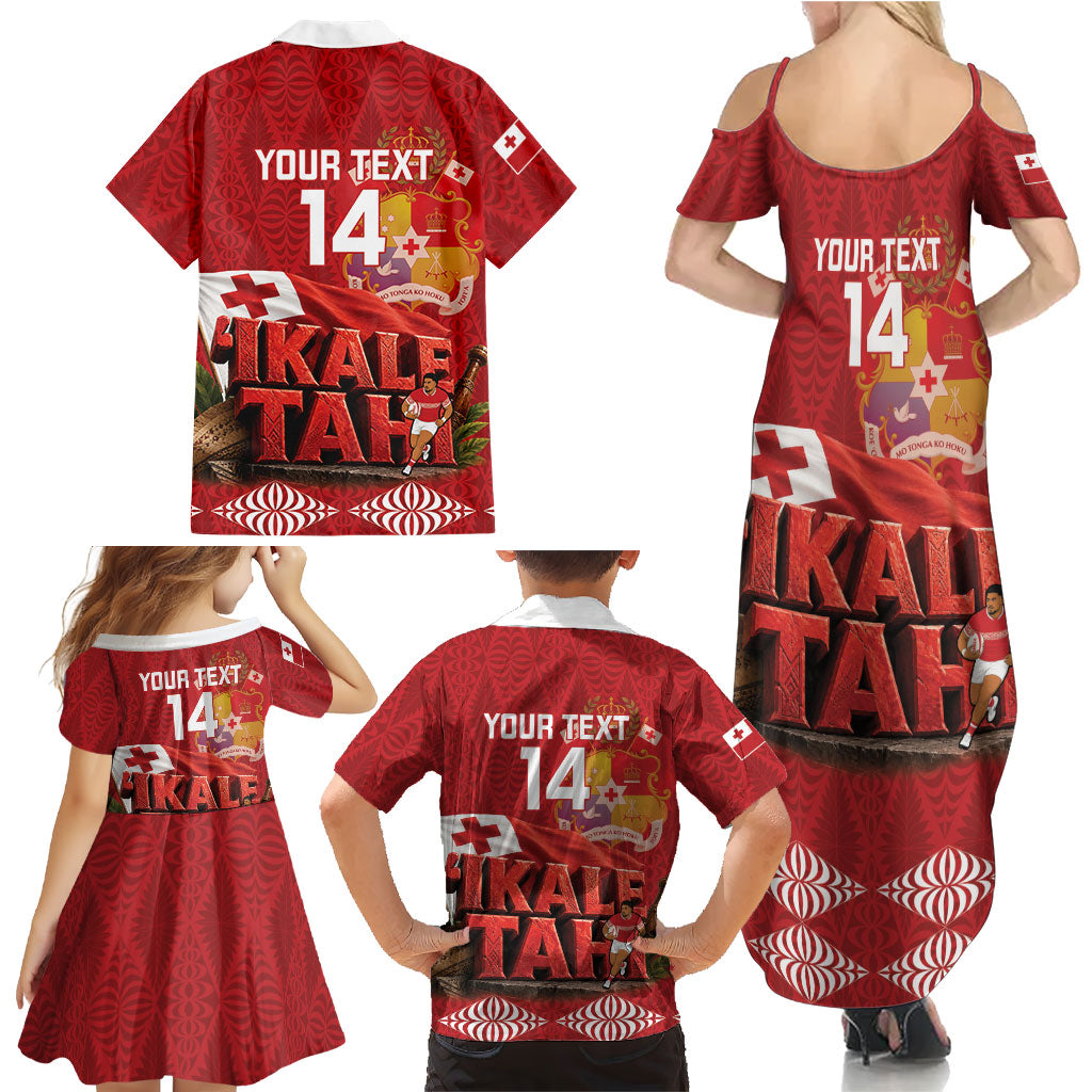 Tonga Rugby Custom Family Matching Summer Maxi Dress and Hawaiian Shirt 2026 Go Ikale Tahi Ngatu Pattern