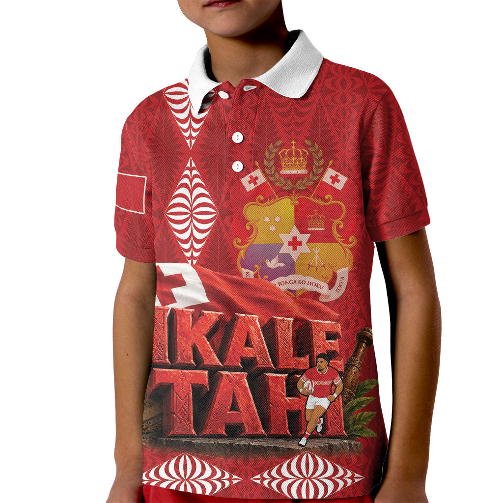 Tonga Rugby Custom Kid Polo Shirt 2026 Go Ikale Tahi Ngatu Pattern LT14 Kid Red - Polynesian Pride