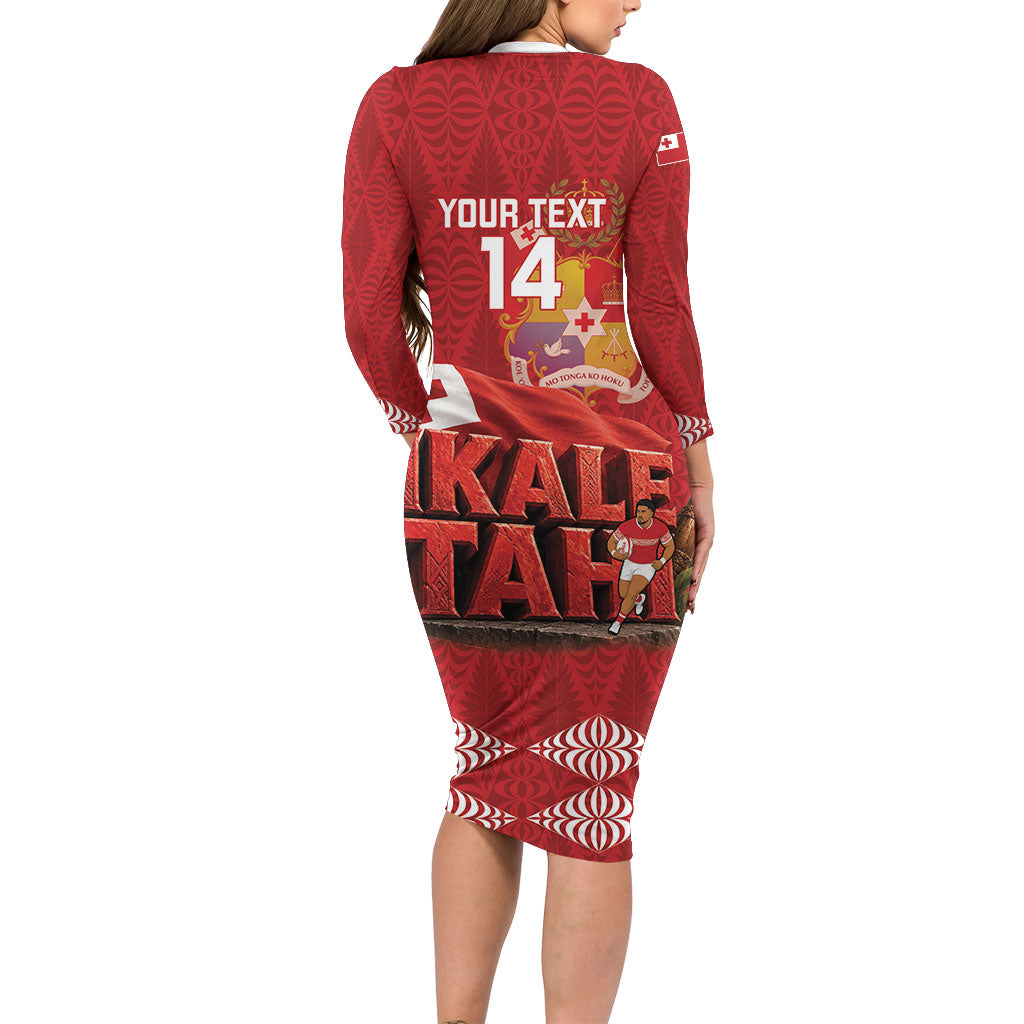 Tonga Rugby Custom Long Sleeve Bodycon Dress 2026 Go Ikale Tahi Ngatu Pattern