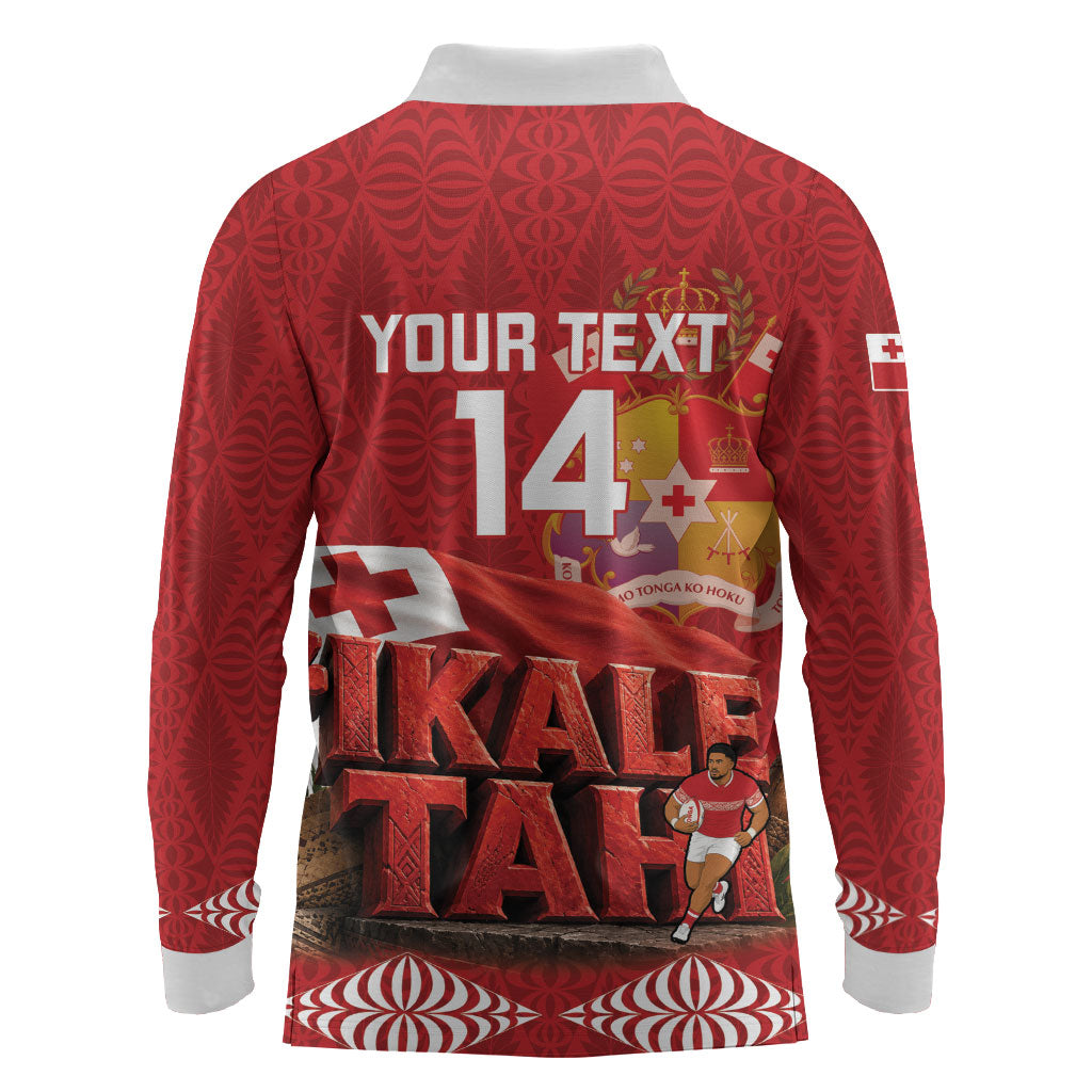 Tonga Rugby Custom Long Sleeve Polo Shirt 2026 Go Ikale Tahi Ngatu Pattern