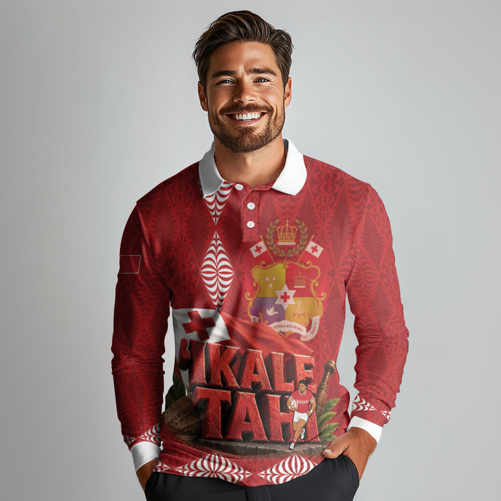 Tonga Rugby Custom Long Sleeve Polo Shirt 2026 Go Ikale Tahi Ngatu Pattern