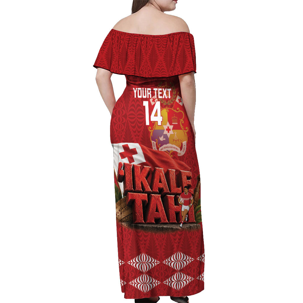 Tonga Rugby Custom Off Shoulder Maxi Dress 2026 Go Ikale Tahi Ngatu Pattern