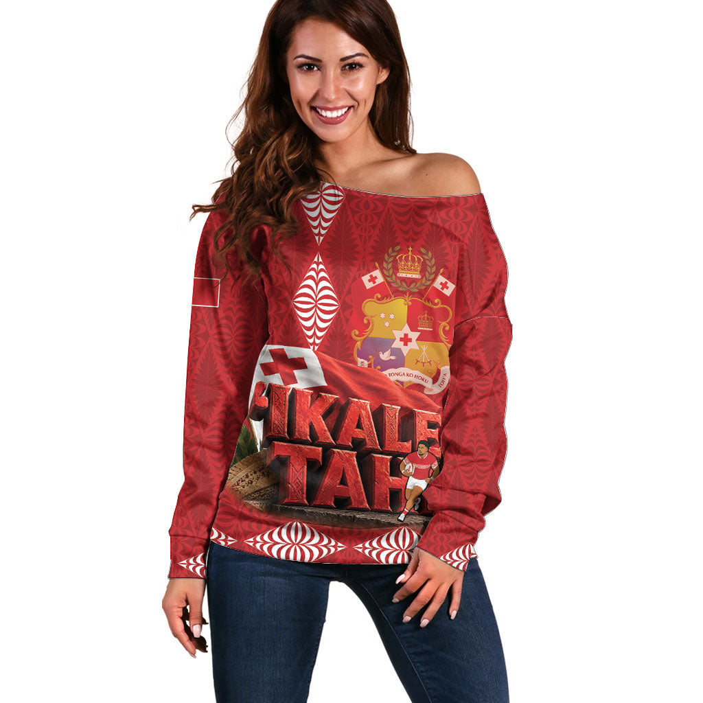 Tonga Rugby Custom Off Shoulder Sweater 2026 Go Ikale Tahi Ngatu Pattern