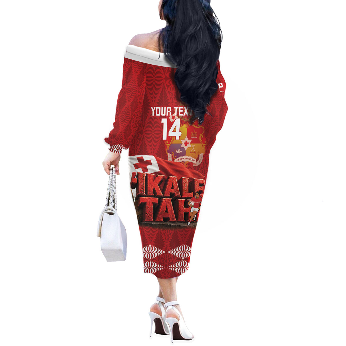 Tonga Rugby Custom Off The Shoulder Long Sleeve Dress 2026 Go Ikale Tahi Ngatu Pattern