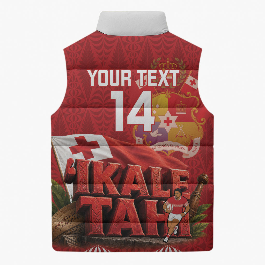 Tonga Rugby Custom Sleeveless Puffer Jacket 2026 Go Ikale Tahi Ngatu Pattern