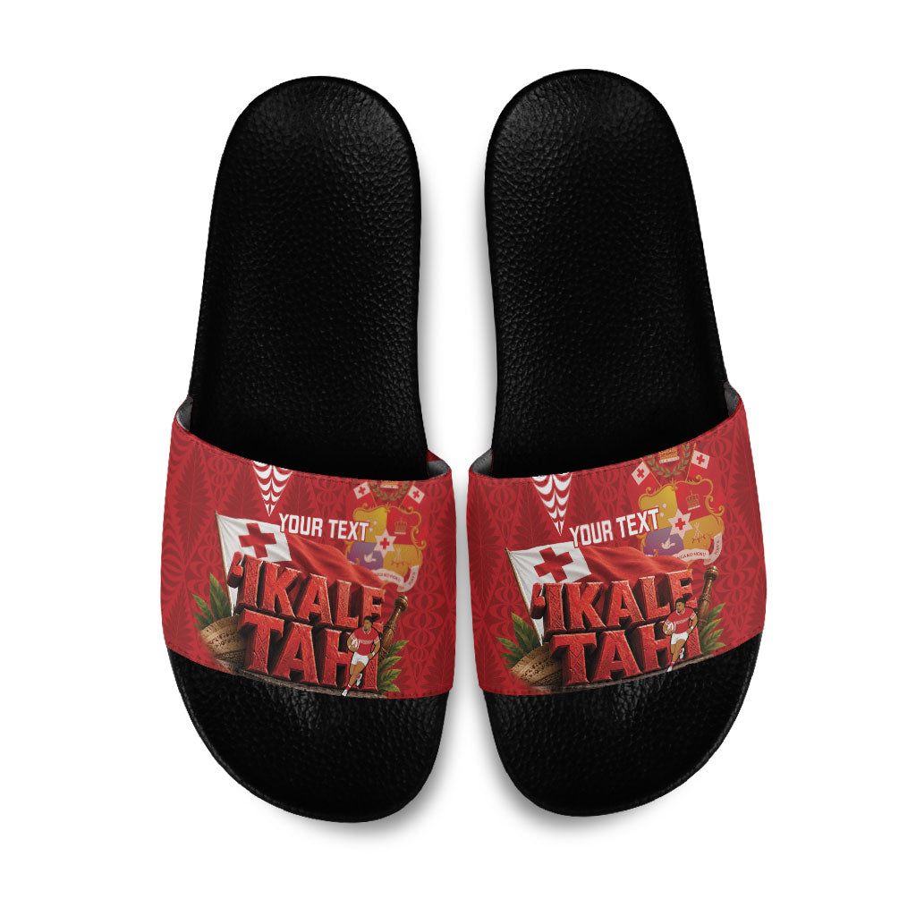 Tonga Rugby Custom Slide Sandals 2026 Go Ikale Tahi Ngatu Pattern LT14 Red - Polynesian Pride