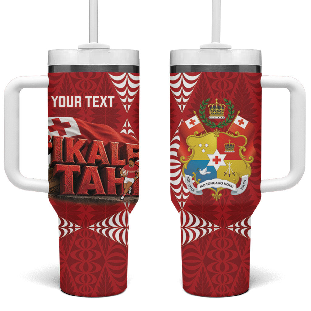 Tonga Rugby Custom Tumbler With Handle 2026 Go Ikale Tahi Ngatu Pattern