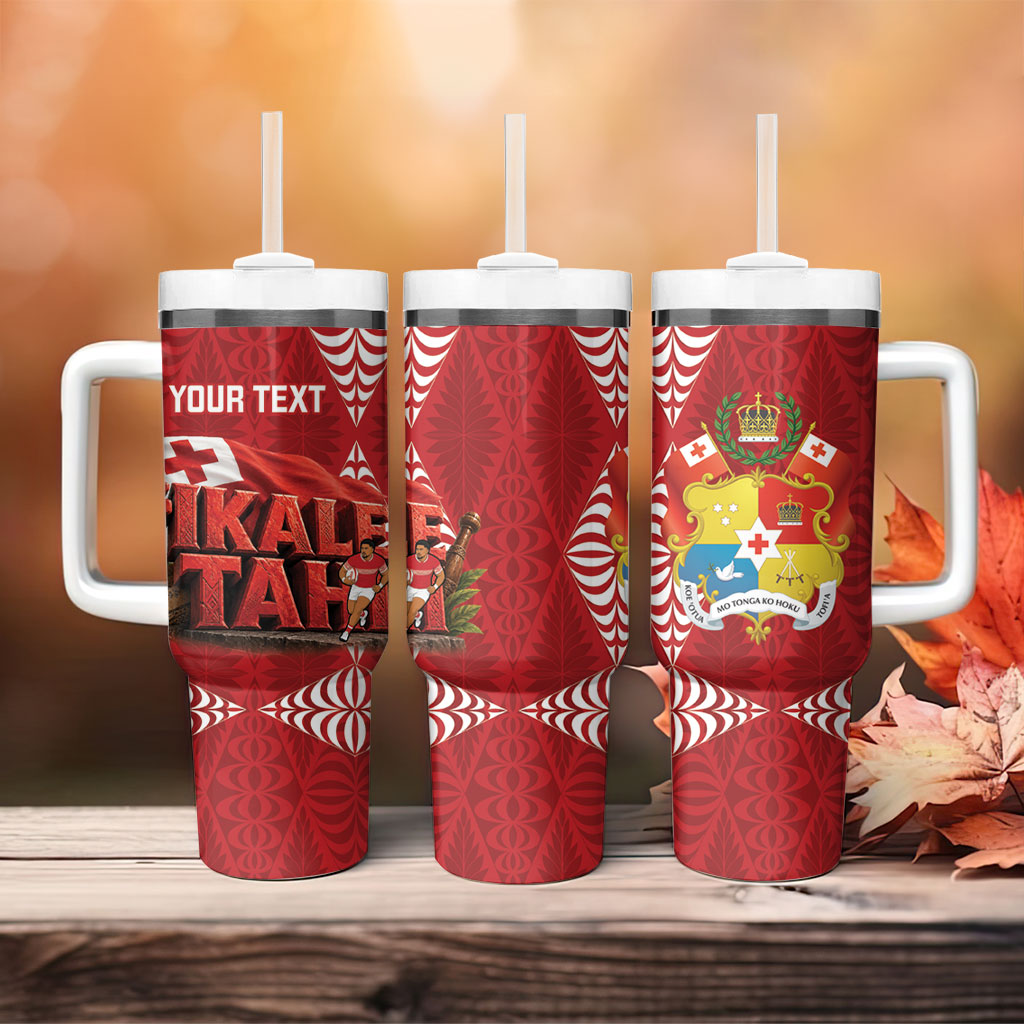 Tonga Rugby Custom Tumbler With Handle 2026 Go Ikale Tahi Ngatu Pattern