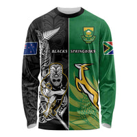 (Custom Personalised) New Zealand And South Africa Rugby Long Sleeve Shirt All Black Maori Mix Springboks LT14
