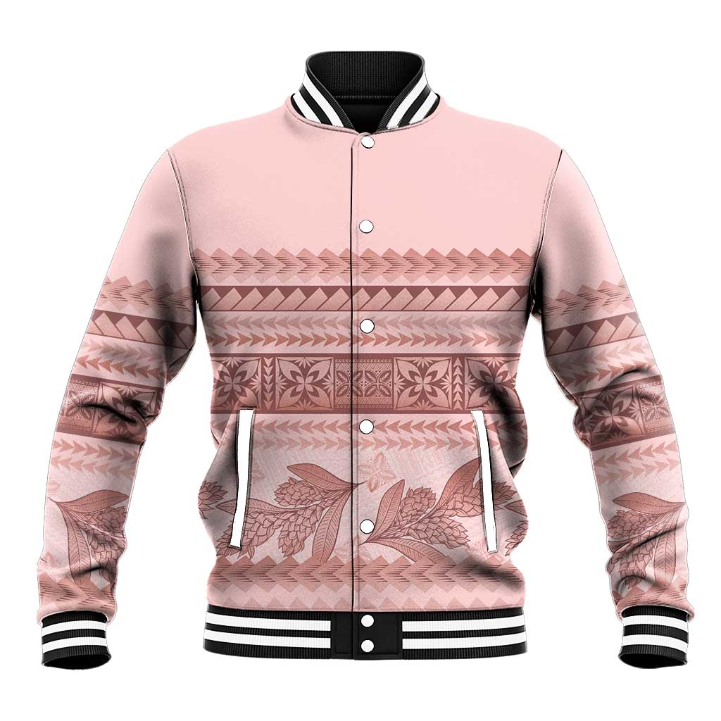 Pastel Pink Samoa Siapo Teuila Flowers Baseball Jacket LT14 Unisex Pastel Pink - Polynesian Pride