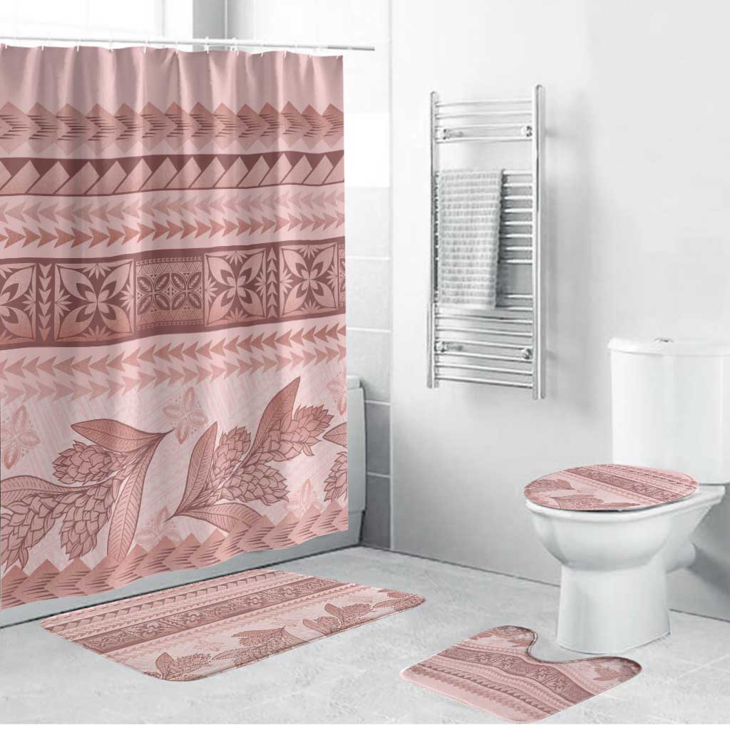 Pastel Pink Samoa Siapo Teuila Flowers Bathroom Set LT14 Bathroom Set (4 pcs) Pastel Pink - Polynesian Pride