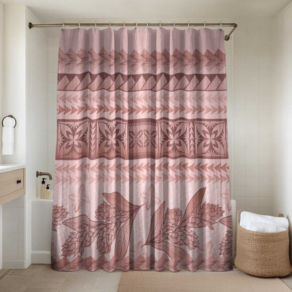 Pastel Pink Samoa Siapo Teuila Flowers Bathroom Set LT14 Shower Curtain Only Pastel Pink - Polynesian Pride