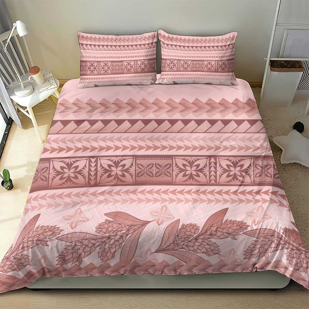 Pastel Pink Samoa Siapo Teuila Flowers Bedding Set - Polynesian Pride