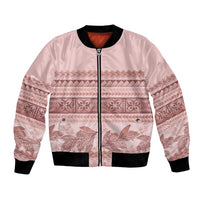 Pastel Pink Samoa Siapo Teuila Flowers Bomber Jacket - Polynesian Pride